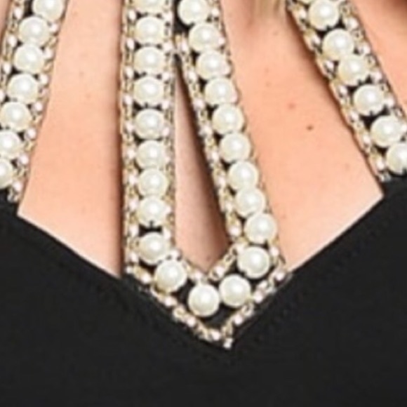 BLACK PEARL DETAIL HALTER MIDI DRESS - Picture 7 of 8